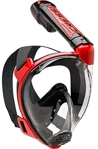 Cressi Duke, Maschera Integrale Grande Visione Snorkeling con Tubo Dry Unisex Adulto, Rosso (Black/Red), M/L