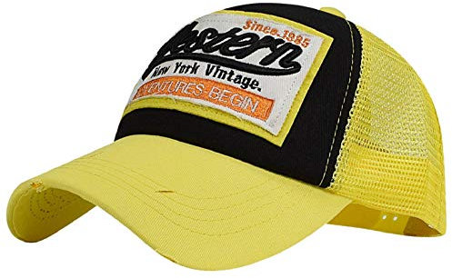 heekpek Gorras Hmobre Beisbol con Visera Gorra de Rejilla Bordados de Verano Mujer Transpirable Casual Gorras Rapero Trucker Hombre Viseras Hombre Retro, Amarillo