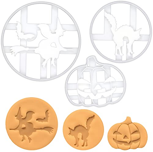 Bakerlogy 3-teiliges Halloween Ausstechform-Set (Kürbis, Hexe, Katze), 3D gedruckt, Spülmaschinenfest, für 5mm Teigdicke, 3 Teile