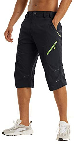 KEFITEVD Hombre Aire Libre Senderismo Cortos Pantalones Secado Rápido Capri Ligeros Acampar, Negro, 38