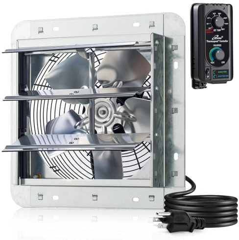 iLiving 10 Wall Mounted Shutter Exhaust Fan, Automatic Shutter, with Thermostat and Variable Speed controller, 65W, 820 CFM, 1200 SQF Coverage Area Silver (ILG8SF10V-ST)