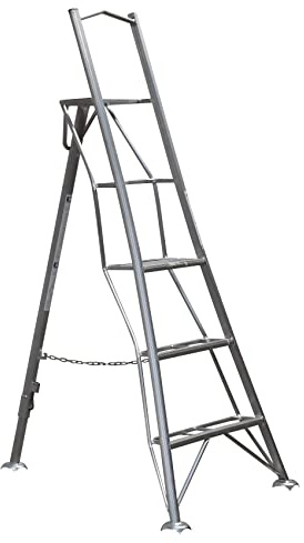 Scala a treppiede a gamba singola con piattaforma regolabile Garden Master® | Scala da giardino | Clip di bloccaggio automatiche | Piedini antiscivolo | 150 kg | Certificazione EN131 | 3 pioli | 1,8 m