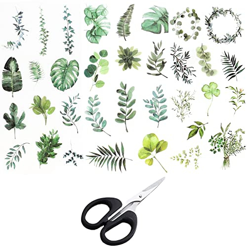 Pegatinas Scrapbooking Plantas Stickers Para Washi Sticker 18 Hojas Pegatinas Adhesivas con Tijeras para Creación Álbum DIY Cuaderno Calendario Manualidad Colección