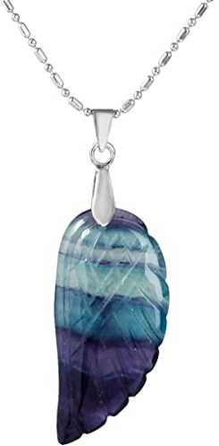 Nupuyai Fluorine Pendentif aile d'ange en Pierre Semi-Précieuses avec chaîne pour homme femme, Collier en Cristal pour Reiki Bonne Chance