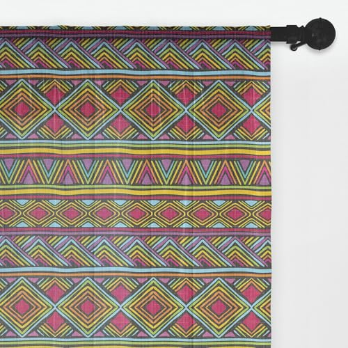 Ambesonne African Tulle Curtains with Rod Pocket, Colorful Diamond Motifs with Angled Lines Lively Palette Geometric Borders, Sheer Drape for Wedding Party 2 Panels, 108 x 84, Multicolor