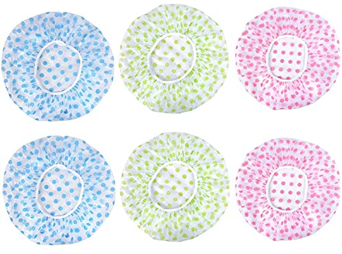 Xzhixiao Duschhaube - 6er Pack Wasserdichte Duschhauben mit elastischem Band - Badekappen für Frauen & Mädchen - Unisex - PE-Kunststoff - Blau, Grün, Rosa