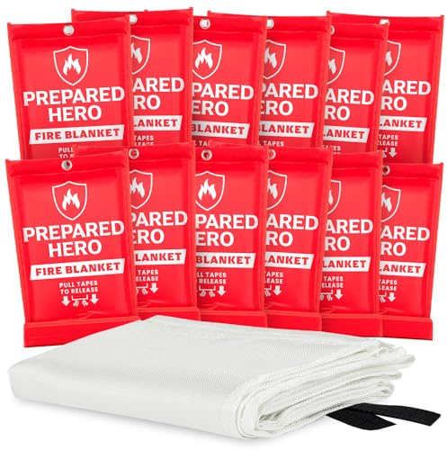 Prepared Hero Brandfilt - 12-pack - Eldsläckningsfilt för köket 100x100cm, Brandfilt för hemmet, Brandfilt i glasfiberväv