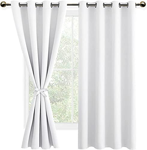 DWCN Gardin ogenomskinliga mörkläggningsgardiner med öljetter 2 stycken thermogardin för vardagsrum, julgardiner, grå vit, 183 x 132 cm (H x B),