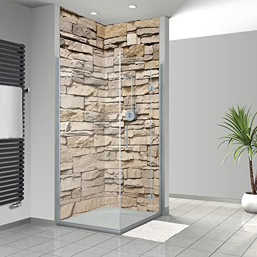 WANDFREUDE individuelle Duschrückwand Aluverbundplatte auf Maß (2 Stück - Steinwand - Seidenmatt) – Dusche Wandverkleidung Duschwandverkleidung Duschrückwände