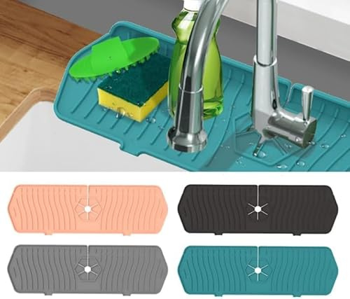 Silicone Faucet Mat Drip Catcher, Silicone Dish Soap Sponge Holder for Sink, Gray