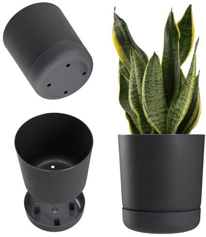 KADAX Pot de fleurs avec soucoupe - Pot de fleurs en plastique - Pot de fleurs minimaliste - Pot décoratif pour fleurs, cactus et herbes (25 cm, anthracite)