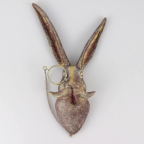 3D head Wall Mount Ornament, Animal Heads for Wall Art Hanging Sculptures, Small Metal Wall Resin Art Wall Decor Ornament Waterproof Bronzed Resin Decorations for Home (rabbit head)