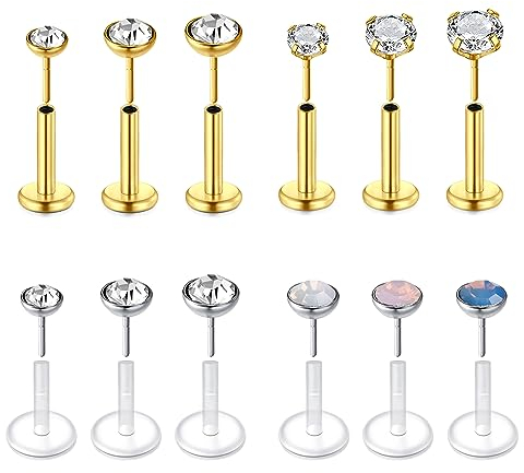 Longita 16g Acryl Chirurgenstahl Lippenpiercing Stud 6mm Gewindeloses Einschieben Gold Labret Piercing Tragus Helix Piercing Bioflex Lippen Retainer Conch Piercing Ohrstecker