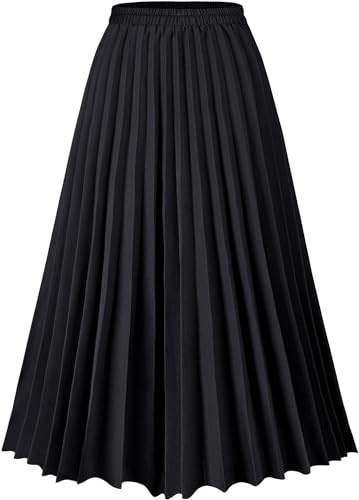comefohome Jupe Femmes Été Mi-longue Jupes Taille Haute Jupe Plissée Filles Jupe d'Été Élégante Femmes Jupe, Noir , XL