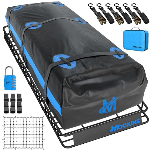 Mockins 84x39x6 XL Extendable Roof Rack Cargo Carrier & 35 CuFt Waterproof Cargo Bag for Top of Car | 3 Length Sizes: 40, 63, 84 Luggage Rack for SUV Car & Truck with Roof Basket Accessories