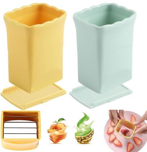 Fruit Slicer Cup, 2 Cortador de Fresas, Multifuncional de Acero Inoxidable Cortador de Frutas para Fresa Plátano Huevo Verduras Utensilios de Cocina (2 Colores)