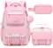 Makukke Schulrucksack Mädchen Teenager Rucksack Schule Schulranzen-Set, Schultasche Jungen Multi-Tasche Wasserdicht Schulranzen School Bag für Mädchen Damen,30L Rosa Rucksack