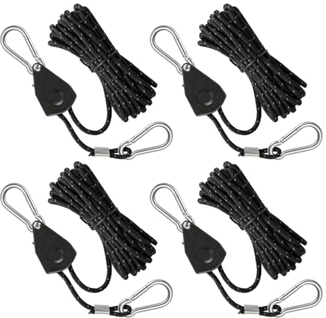 Libershine 4 STK Ratchet Hanger Seil mit 573lb Duty Heavy Rope Seil Ratsche Einstellbare mit 4M, 1/8 Zoll Verstellbarer Seilaufhänger Ratschenseil für Pflanzen, Ventilatoren, Lampen & Camping