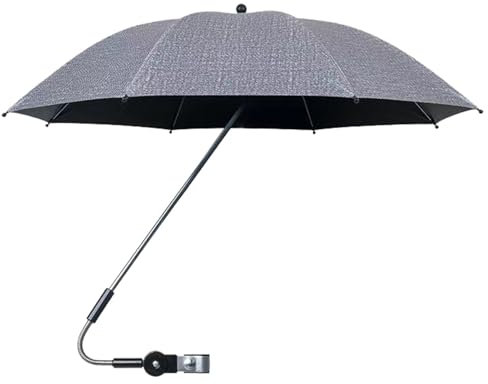 Poupangke Kinderwagen-Regenschirm, extra groß, UV-Schutz, LSF 50+, Sonnenschirm mit Klemme, 360 Grad wasserdichter Regenschirm für Kinderwagen, Sonnenschutz für Trolley, grau, Refer to