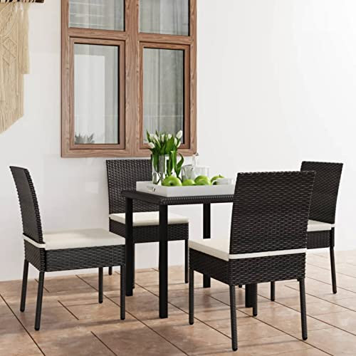 Gecheer 5-tlg. Garten Essgruppe 4 Personen Gartenmöbel Set Polyrattan Sitzgruppe mit Kissen Balkonmöbel Set Terrassenmöbel Loungemöbel Gartentisch mit Stühlen Garnitur Sitzgarnitur Poly Rattan Schwarz