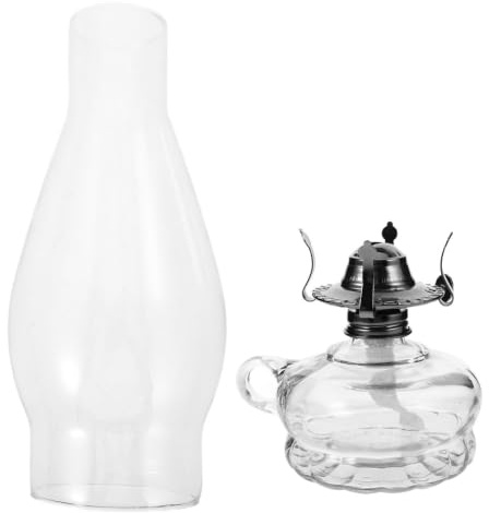 HOOTNEE Lámpara de queroseno de vidrio y metal 11.81 pulgadas lámpara de aceite retro para sala de estar dormitorio linterna de queroseno vintage con mecha de filigrana y lámpara de mesa decorativa