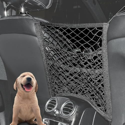 VEHIRIE Dog Car Barrier, 3 Layer Dogs Guards for Car Storage Bag, Pet Net Barrier Car Seat Organiser Mesh Pocket Elastic Tissue Purse Holder Netting Pouch Safety Travel