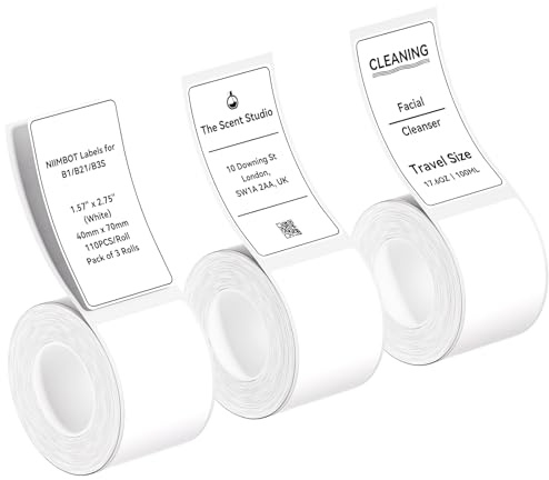 NIIMBOT 3 Rolls Labels Stickers for B1/B2/B21/B3/K2/K3/K4 Printers | Waterproof & Wear-Resistant Thermal Labels with Easy-Peel Design – 40×70mm, 110/Roll. Ideal for Office, Commercial & Business