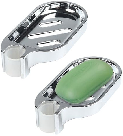 2 Pcs Shower Soap Holder for 22mm Tube/Pipe,shower soap dish,Dish for Tray,Clip-on Rail,Adjustable-Rust-Resistant with Grooved Drainage Caddy Sponge Kitchen Design,Great for Bathrooms,Kitchens,Gadget