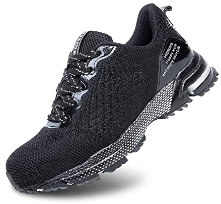 Loiston Chaussures de Sécurité Hommes Femmes Chaussures de Travail Basket Securite Homme Embout Acier Chantiers Antidérapante Noir K05 GR.43
