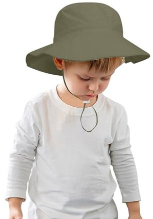 D Generation - Gorro para niña, circunferencia de la cabeza, sombrero para el sol, sombrero de playa, sombrero de pescador, bufanda de lana y seda para niños, Verde militar., 2-6 años