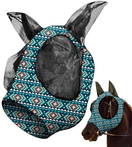 PhnkjGh Masque Anti-Mouches avec Oreilles - Protège-Tête Respirant Doux avec Oreilles - Équipement Équestre Réglable avec Ouverture pour Crinière et Grandes Oculaires