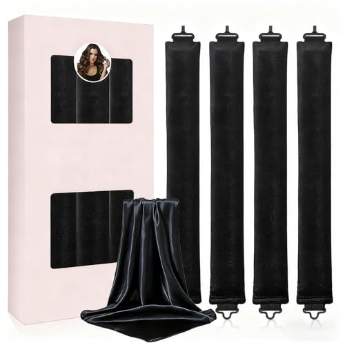 KINDLUME 4 Pezzi Heatless Curls, Bigodini Morbidi per Dormire, Arricciacapelli Senza Calore per Capelli di Media Lunghezza, Morbido Set Senza Calore con Fascia di Seta per Onde Naturali, per Styling N