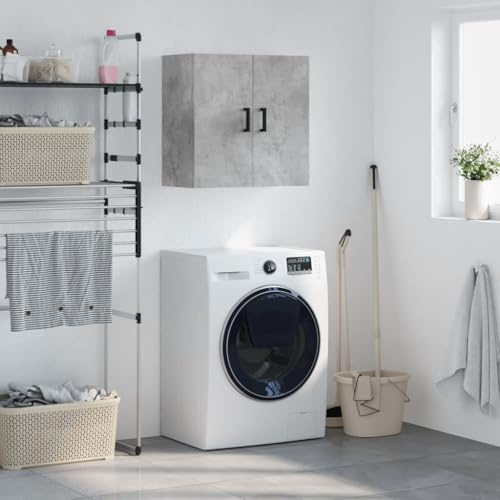 Plumbpyr Armoire murale en bois gris béton 60 x 31 x 60 cm Armoire suspendue avec espace de rangement et étagère pour bureau, couloir, cave, atelier, entrepôt, ménage, organiseur, armoire, étagère