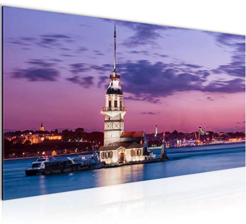 Runa Art Wandbild Istanbul Türkei 1 Teilig 100 x 40 cm Modern Bild auf Vlies Leinwand Stadt Skyline Wohnzimmer Schlafzimmer Blau 604812b