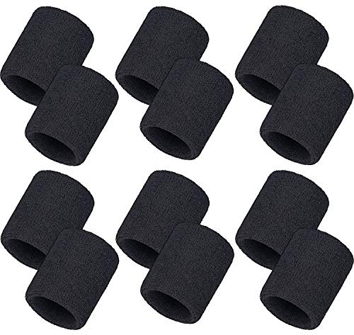 12 Pack Sweatbands Sports Wristband Cotton Sweat Band for Men and Women, Good for Tennis, Basketball, Running, Gym, Working Out (Black)