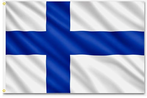 Finland Flag 5ft x 3ft with Brass Eyelets – Polyester Finnish Flag Banner for Eurovision Parties, National Celebrations, Home & Garden Display