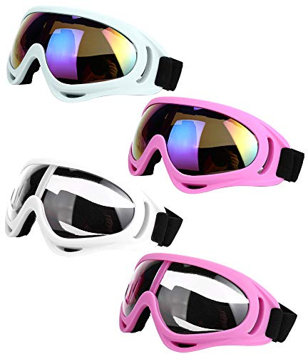 LJDJ Ski Goggles, Pack of 4 Snow Snowboard Goggles, Motorcycle Goggles UV Protection Anti-fog for Men Women Kids