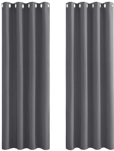PONY DANCE Thermo Vorhang Kälteschutz & Wärmeisolierend Ösenvorhang 2er Set H 300 x B 140 cm Verdunklungsvorhänge Grau Extra Lange Gardinen und Vorhänge Wohnzimmer