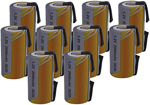 10 X Batteria Pila SC 2000mAh 2.0Ah Ni-Cd 1,2V con lamelle a saldare per pacchi batterie trapani torce allarmi