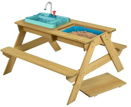 TP- Table Picnic Bois Early Fun avec Splash & Play FSC Pique-Nique Robinet et bassine, TP617, 130 x 137 x 138 cm, Wood