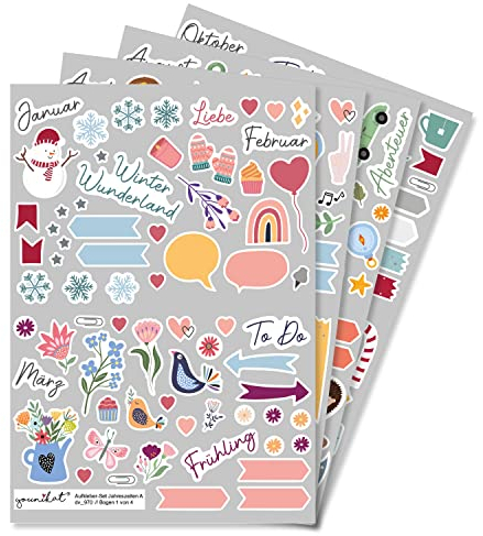 Sticker Jahreszeiten I 229 Sticker I Fotoalbum Scrapbooking Aufkleber-Set zum Gestalten von Kalender Bullet Journal Zubehör I Kinder Erwachsene Anlässe I dv970