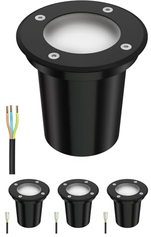 ledscom.de 4 st. markinbyggnadslampa BOLI för utomhusbruk, IP67, svart, frostad, rund, 108mm Ø inkl. LED-lampa 450lm vit