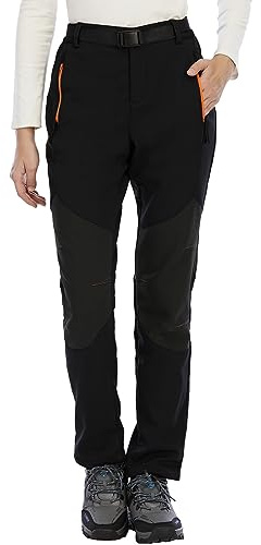 BenBoy Damen Wanderhose Wasserdicht Skihose Softshellhose Winddicht Outdoorhose Winter Warm Gefüttert Trekkinghose Snowboardhose KZ3927W-Black-L