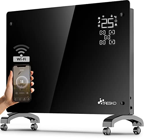 TRESKO Radiadores Bajo Consumo Electricos WiFi & APP - 2000W | Estufa Electrica con Ruedas | Radiador Electrico Silencioso | Portátil y Delgado, Estufas con Panel para Pared y Termostato para Casa