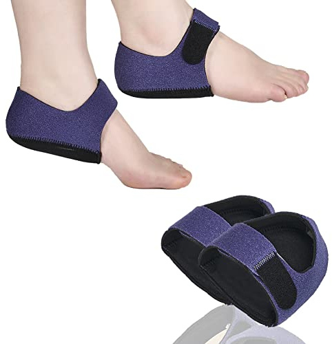 RooRuns 2PCS Heel Protectors, Cups for Plantar Fasciitis, Thickened Gel Cushion Pads Achilles Tendinitis, Blisters, Cracked Heels Spur Feet Relieve Pain, Adjustable Pads, Blue