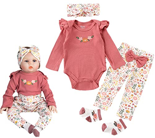 Pedolltree Reborn Baby Doll Clothes 22 inch Girl Outfit Accessories for 20-22 Inch Reborn Doll Baby Girl Doll Clothes 4pcs Set, Medium