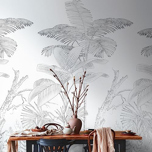 Livingwalls fleecetapet – tapet palmblad i svart och vitt – väggtapet för olika rum – väggmålning XXL 2,80 m x 1,59 m
