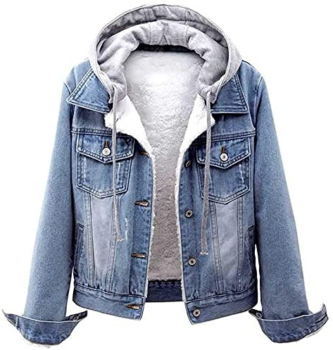 L9WEI Chaqueta vaquera acolchada, para mujer, manga larga, con capucha, básica, lavado informal