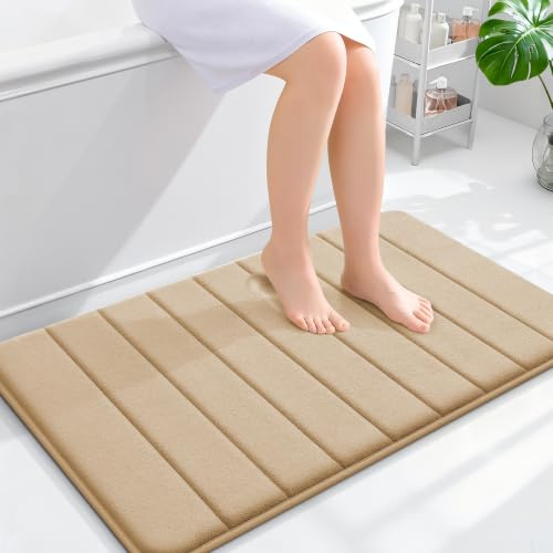 smiry Memory Foam Bath Mat 60 x 90 cm Bathroom Mat Camel | Extra Soft Non-Slip Absorbent Machine-Washable, Plush Cushioned for Cozy Foot Feel, Ideal for Shower, Sink & Bathroom Entry