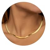 Finrezio Kette Gold für Damen 14K Vergoldete Schlangen Kette Choker Edelstahl Halskette Fischgräten Kette für Frauen Geschichtete Verstellbare Halskette Schmuck Geburtstagsgeschenk 14/15/16 (L)